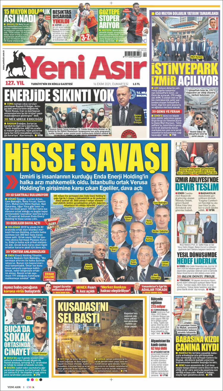 Portada de Yeni Asır (Turqu&iacute;a)