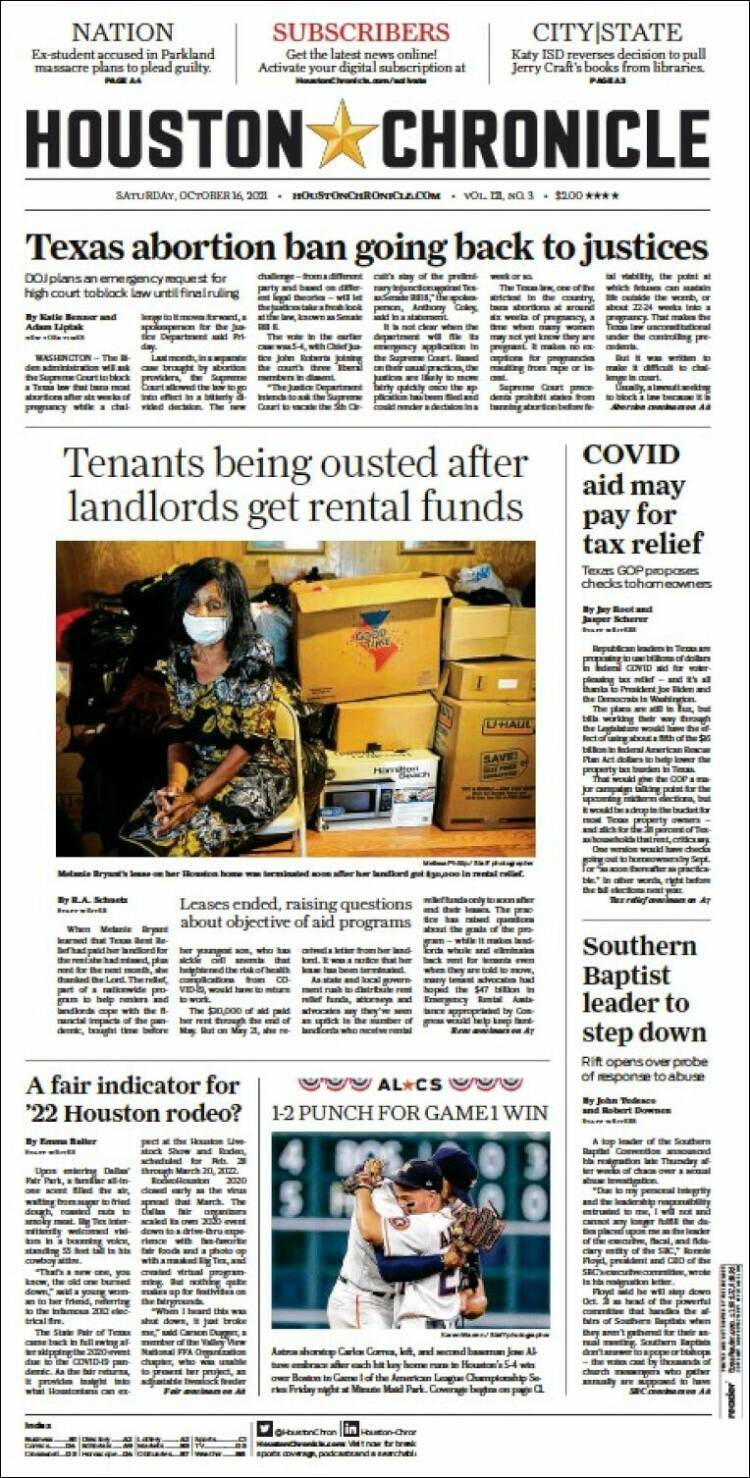 Portada de Houston Chronicle (USA)