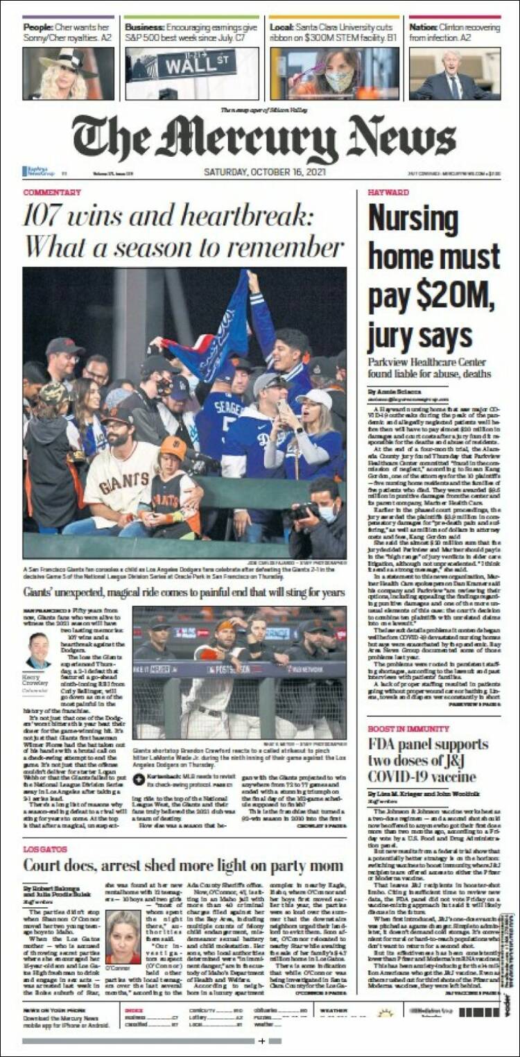 Portada de San Jose Mercury News (USA)