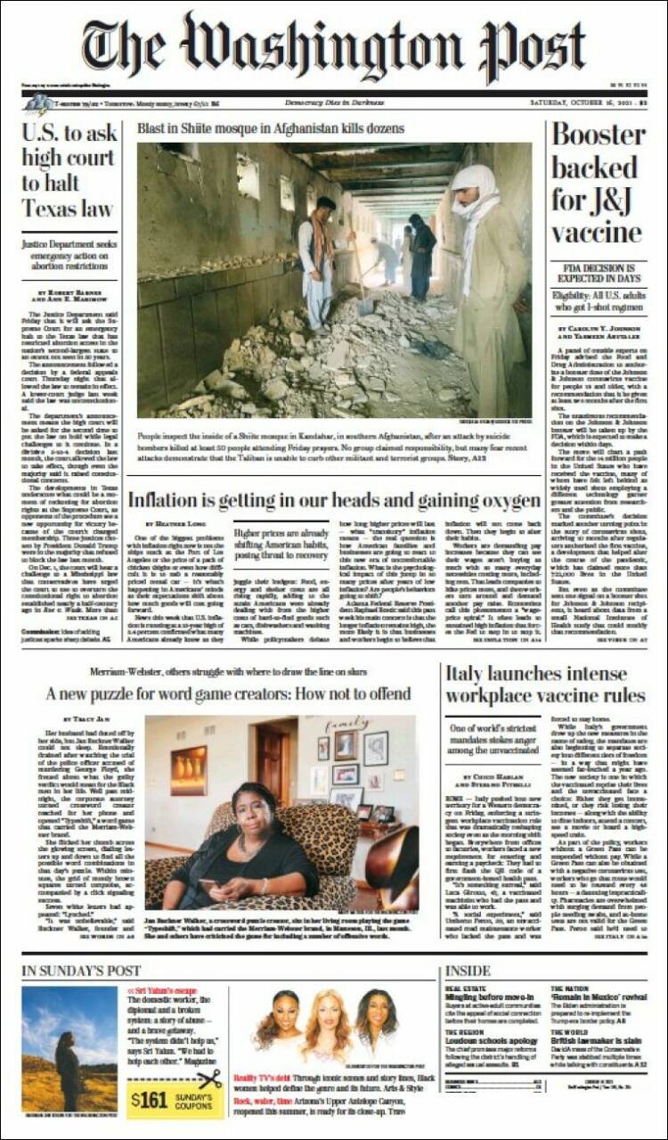 Portada de The Washington Post (USA)