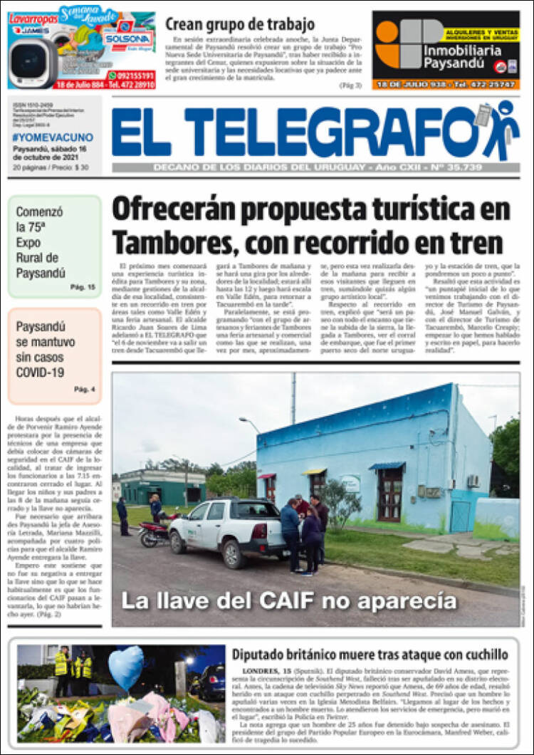 Portada de El Telégrafo (Uruguay)