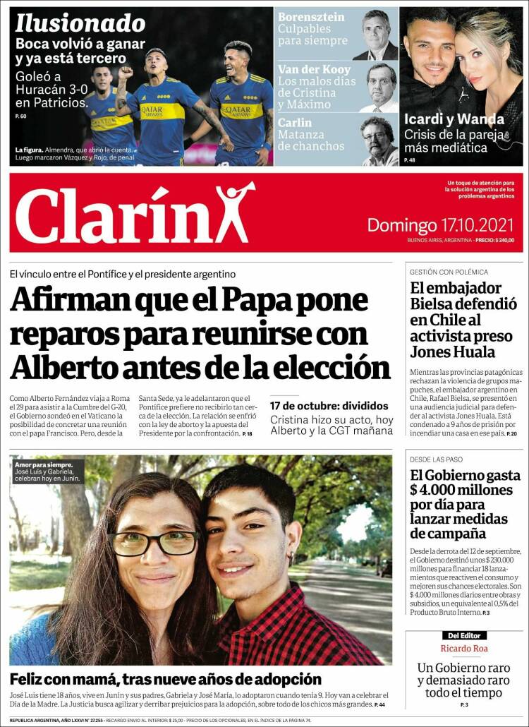 Portada de Clarín (Argentina)