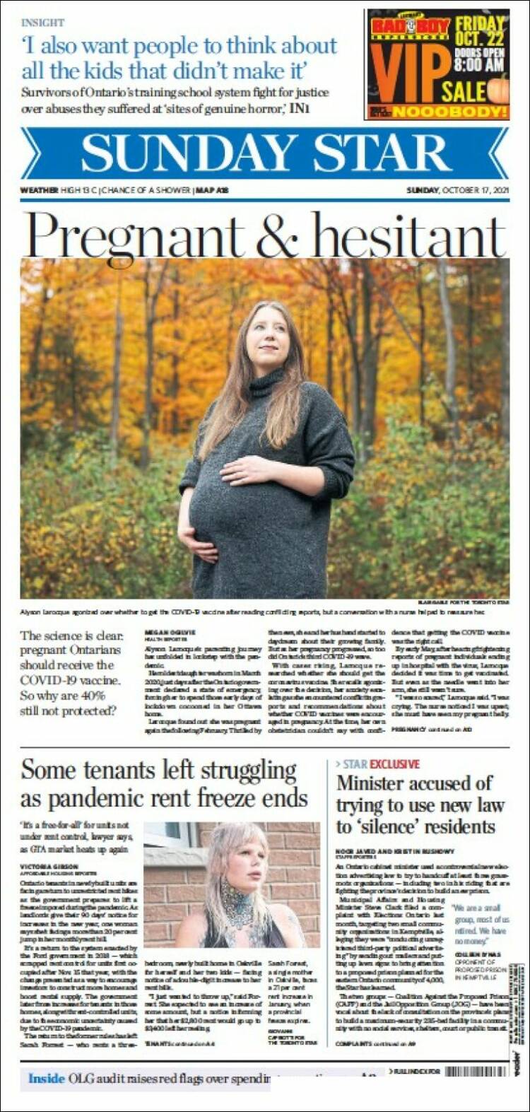 Portada de The Toronto Star (Canadá)