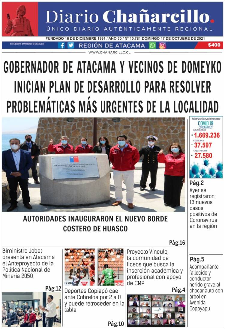 Portada de Diario Chañarcillo (Chile)