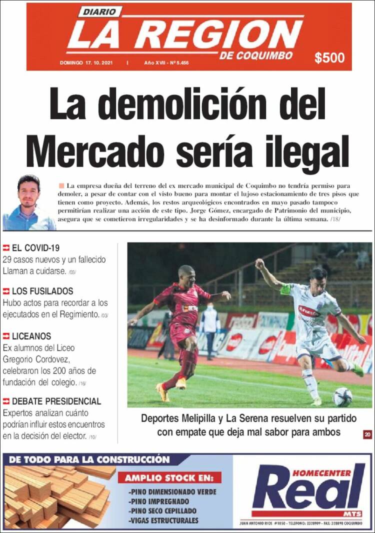 Portada de Diario La Región de Coquimbo (Chile)
