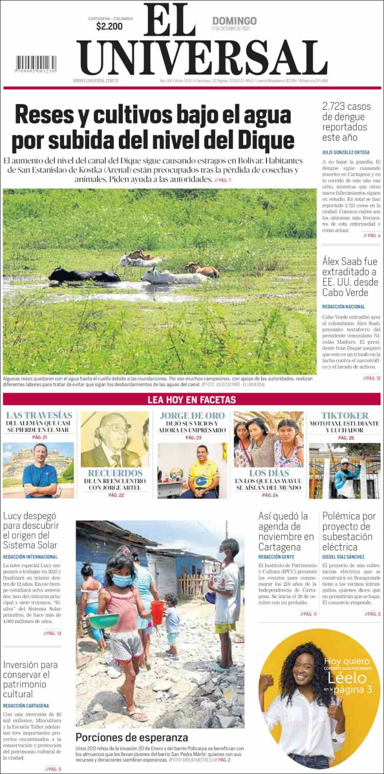 Portada de El Universal (Colombia)