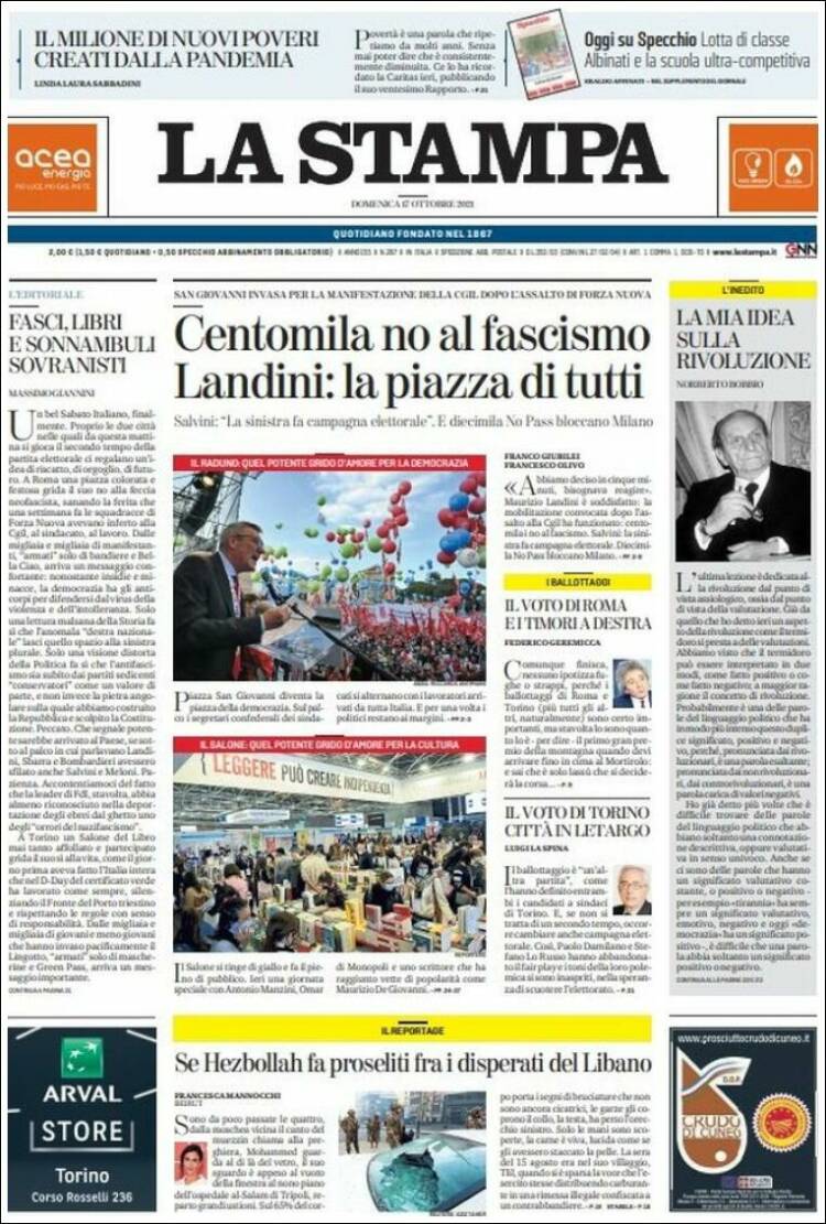 Portada de La Stampa (Italia)