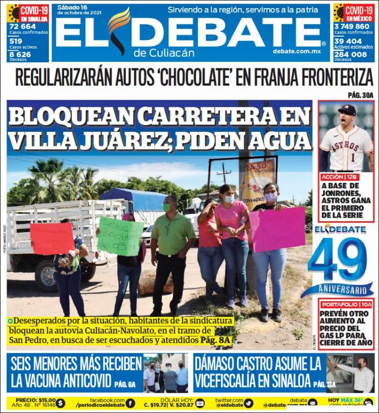 Portada de El Debate de Culiacán (M&eacute;xico)