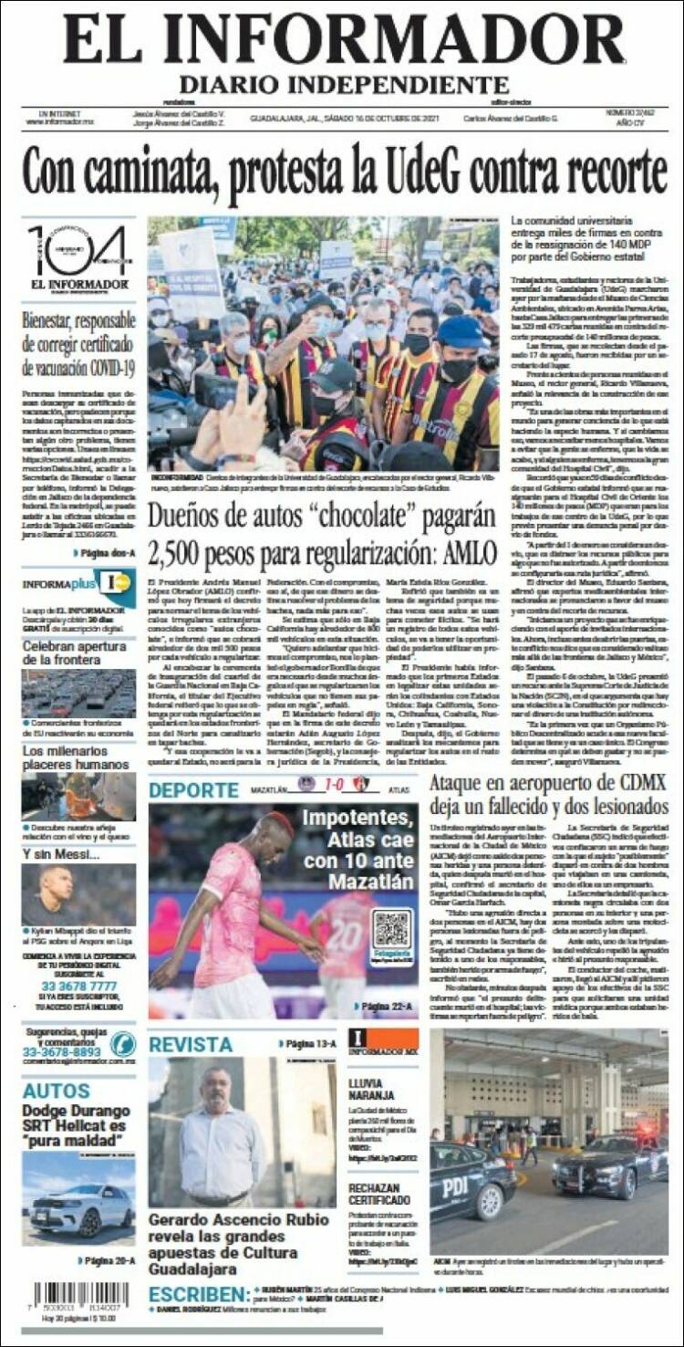 Portada de El Informador (M&eacute;xico)