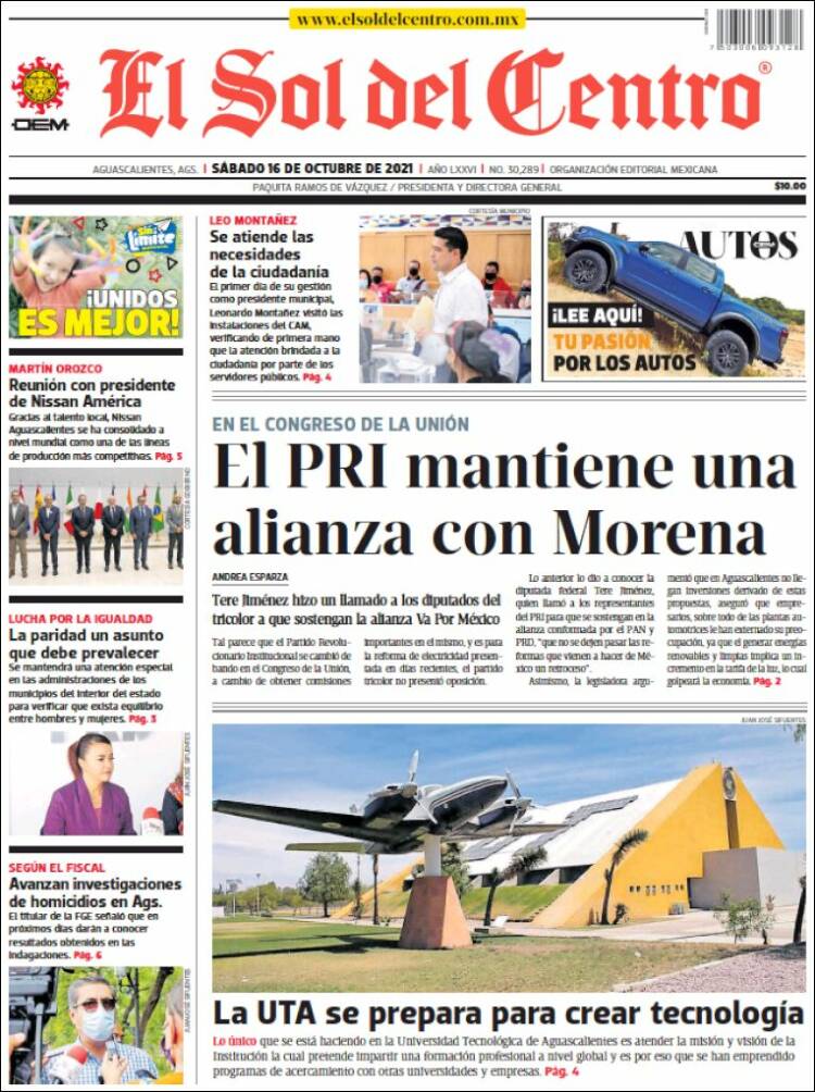 Portada de El Sol del Centro (M&eacute;xico)