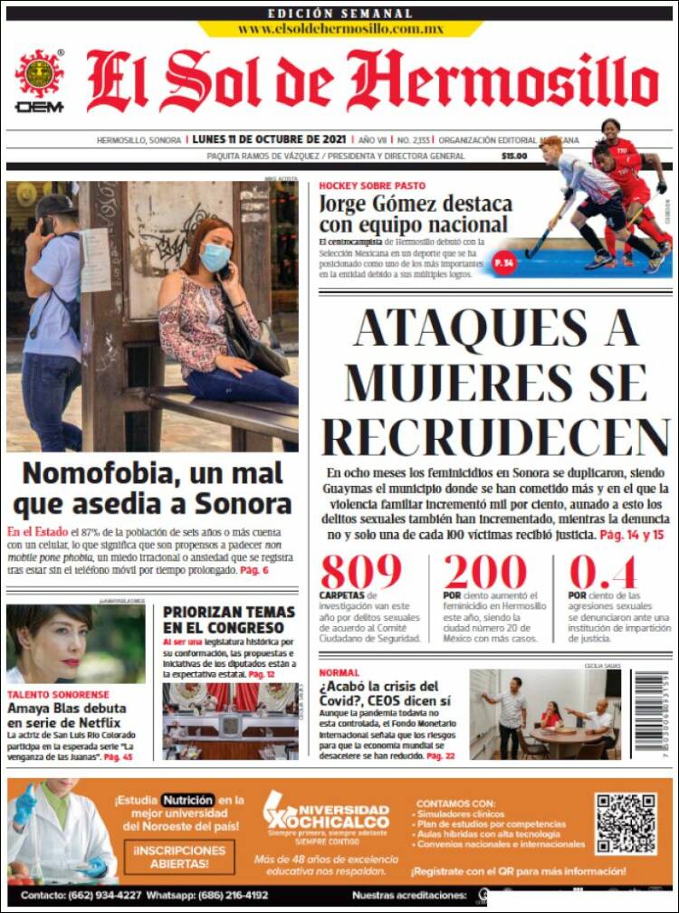 Portada de El Sol de Hermosillo (M&eacute;xico)