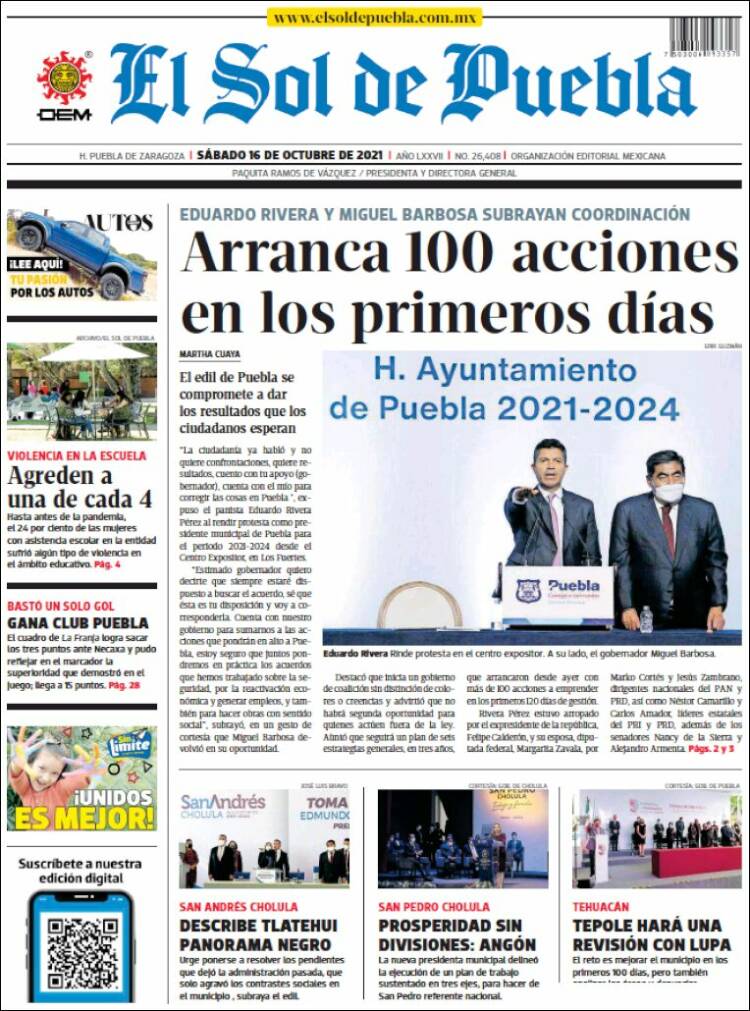 Portada de El Sol de Puebla (M&eacute;xico)