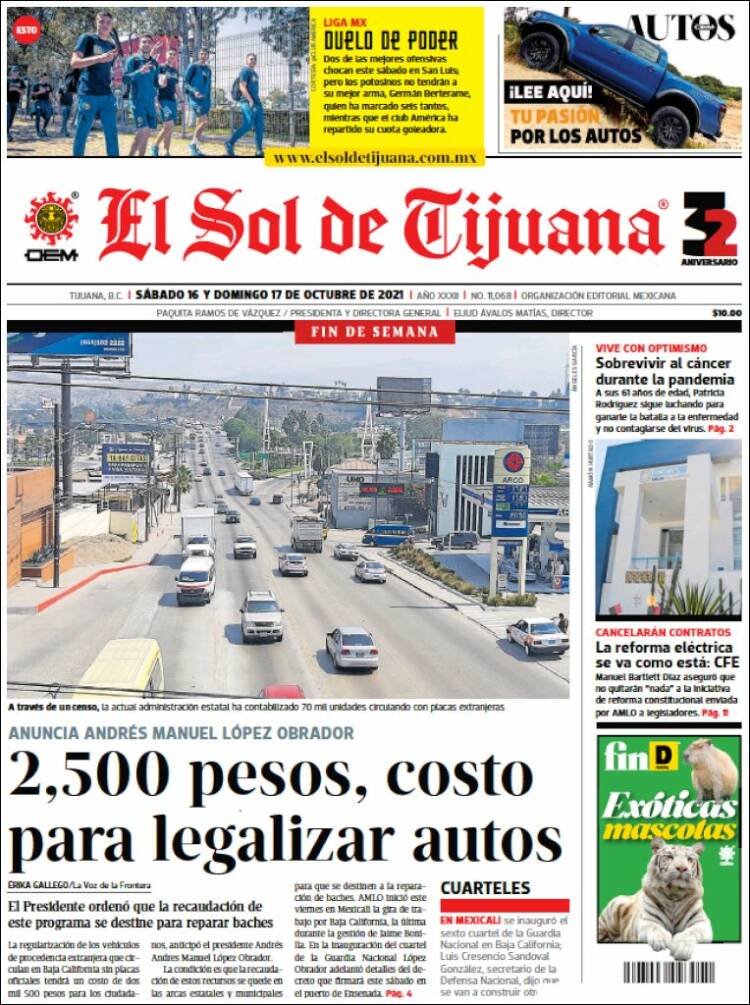 Portada de El Sol de Tijuana (M&eacute;xico)