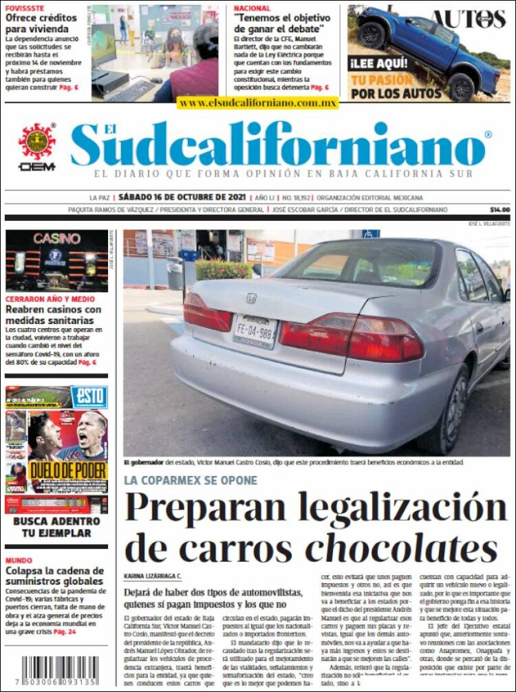 Portada de El Sudcaliforniano (M&eacute;xico)