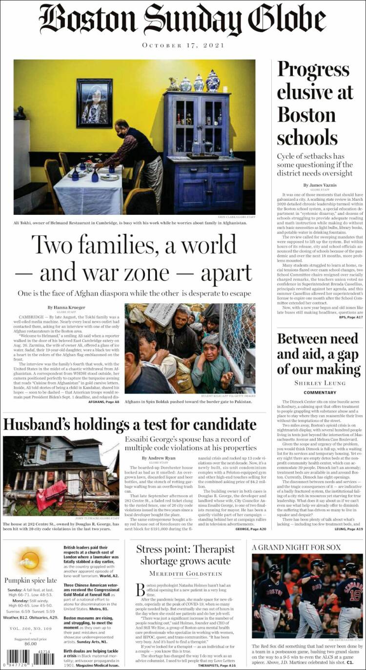 Portada de Boston Globe (USA)