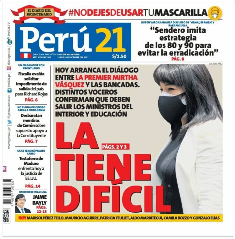 Portada de Perú 21 (Perú)