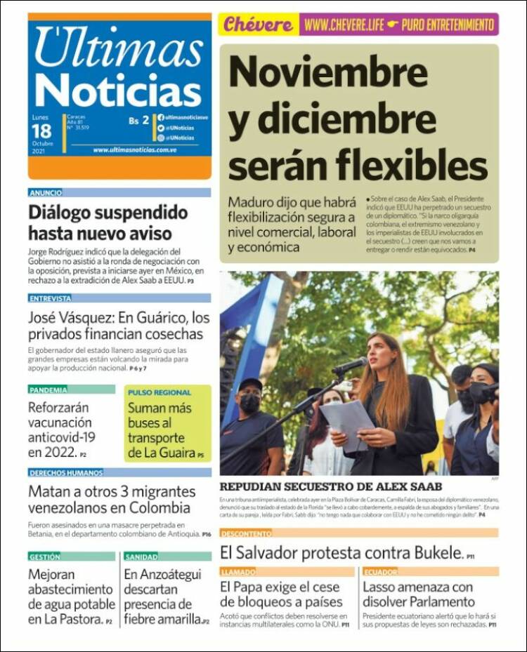 Portada de Últimas Noticias (Venezuela)