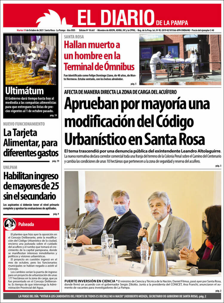 Portada de Diario de La Pampa (Argentina)