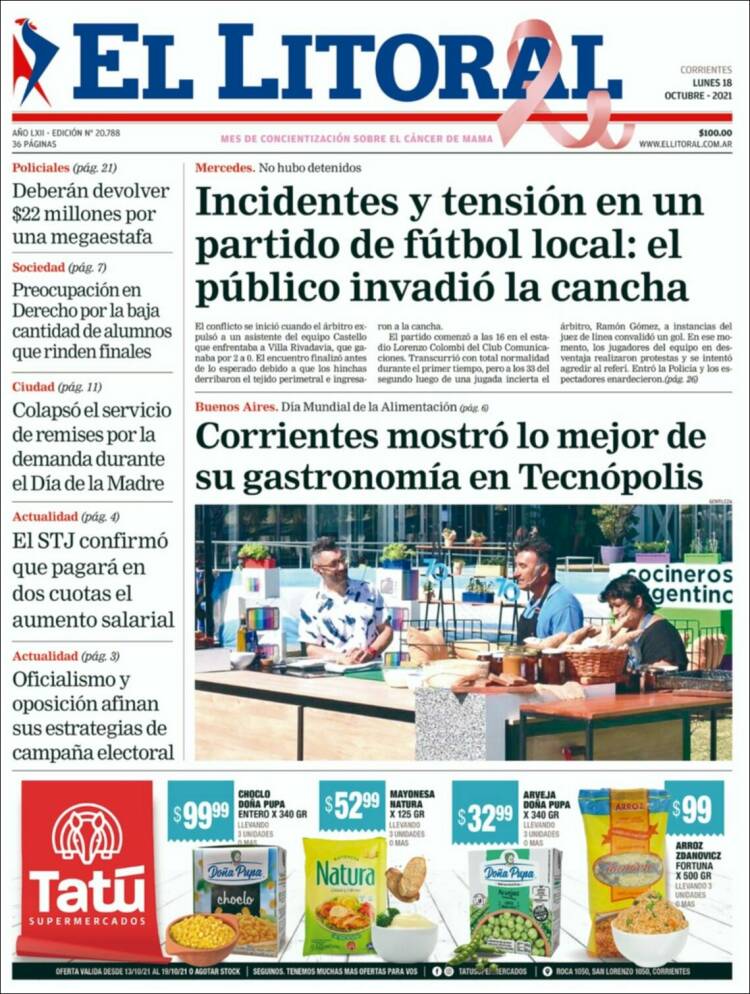 Portada de El Litoral Corrientes (Argentina)