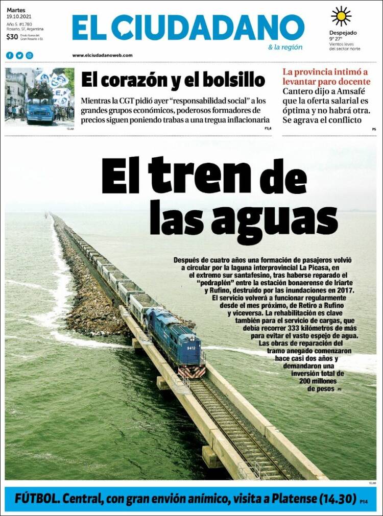 Portada de Diario El Ciudadano (Argentina)