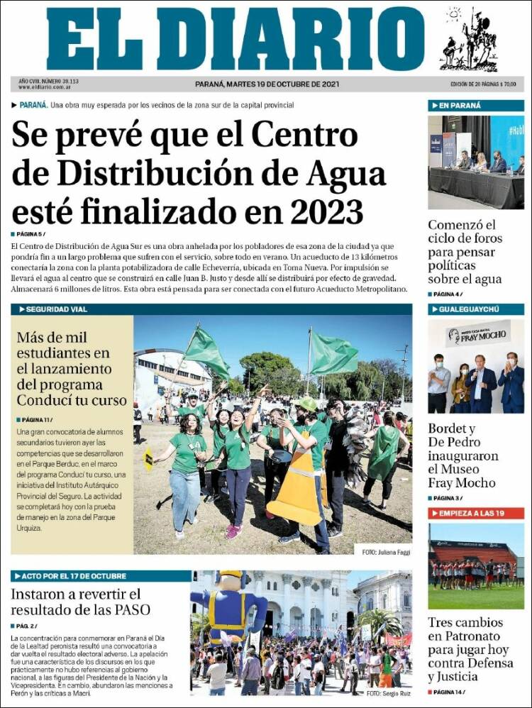 Portada de El Diario de Paraná (Argentina)