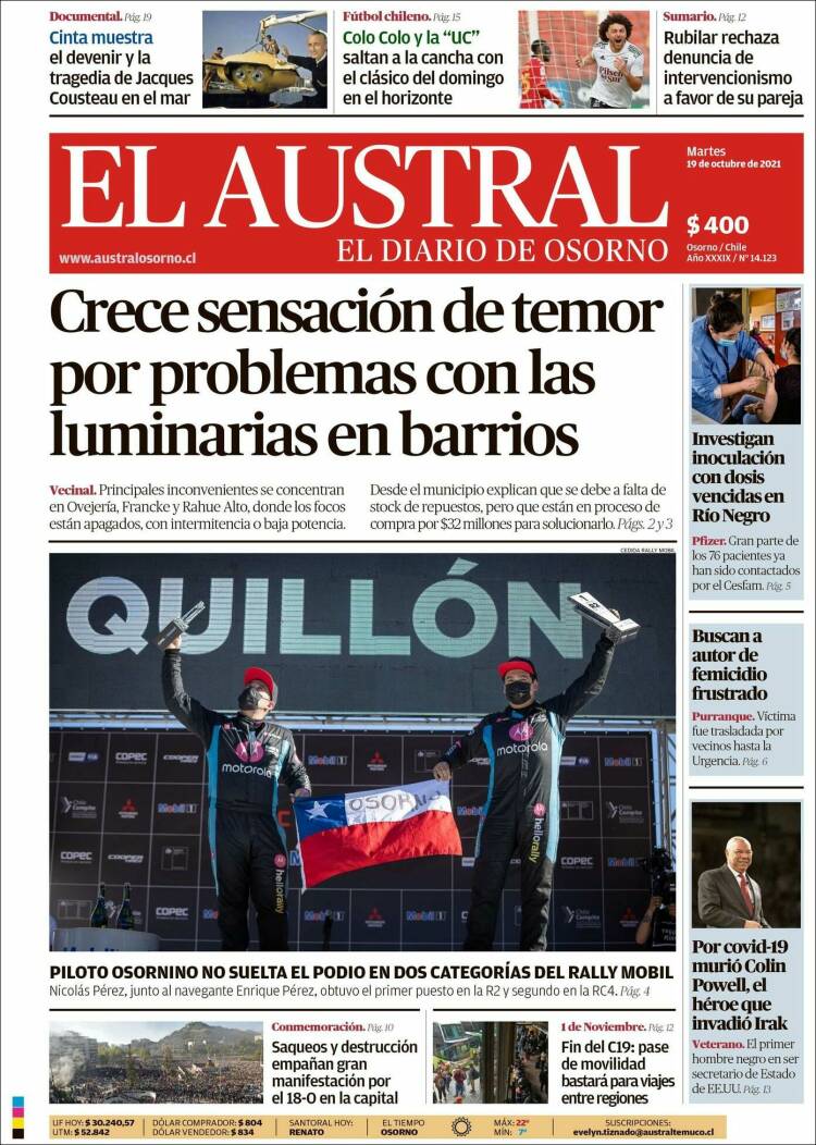 Portada de El Austral de Osorno (Chile)