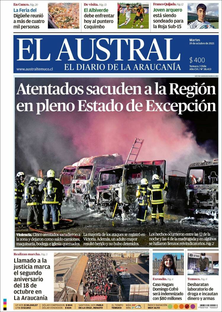 Portada de El Austral de Temuco (Chile)