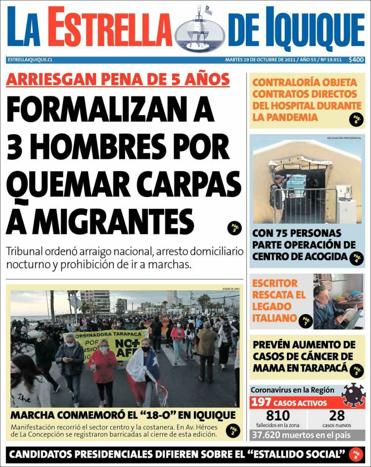 Portada de La Estrella de Iquique (Chile)