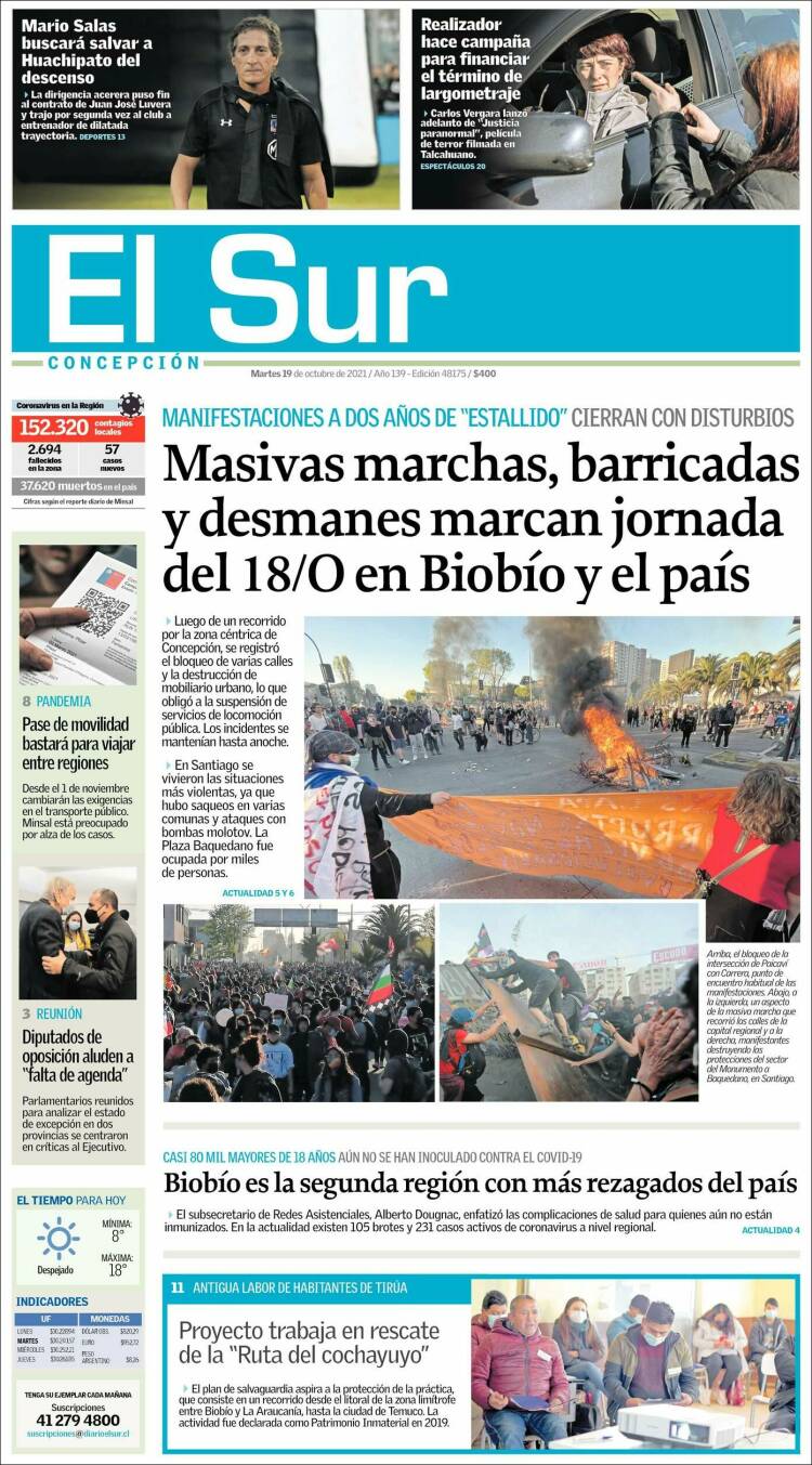 Portada de El Sur (Chile)