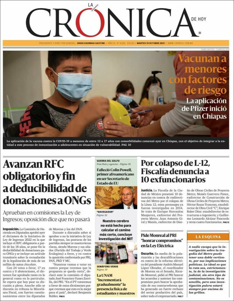 Portada de La Crónica de Hoy (M&eacute;xico)