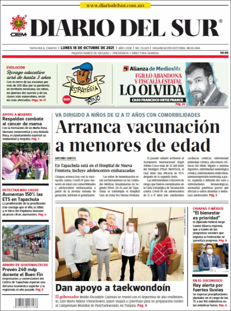 Portada de El Diario del Sur (M&eacute;xico)