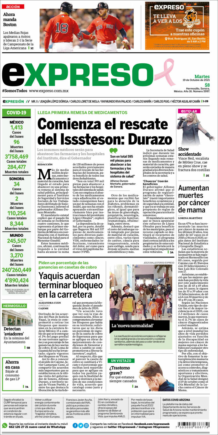 Portada de Expreso (M&eacute;xico)