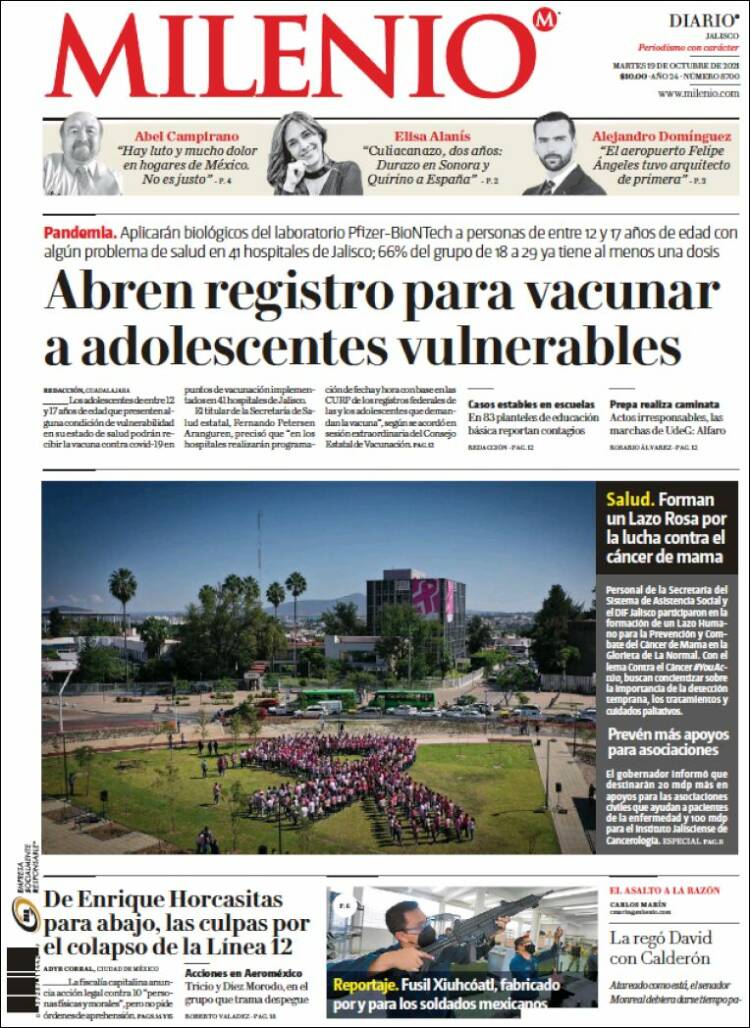 Portada de Milenio - Jalisco (M&eacute;xico)