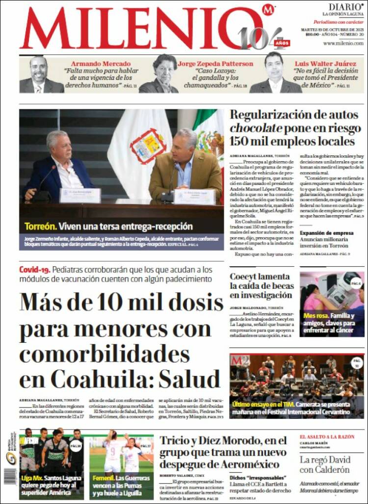 Portada de Milenio - Laguna (M&eacute;xico)