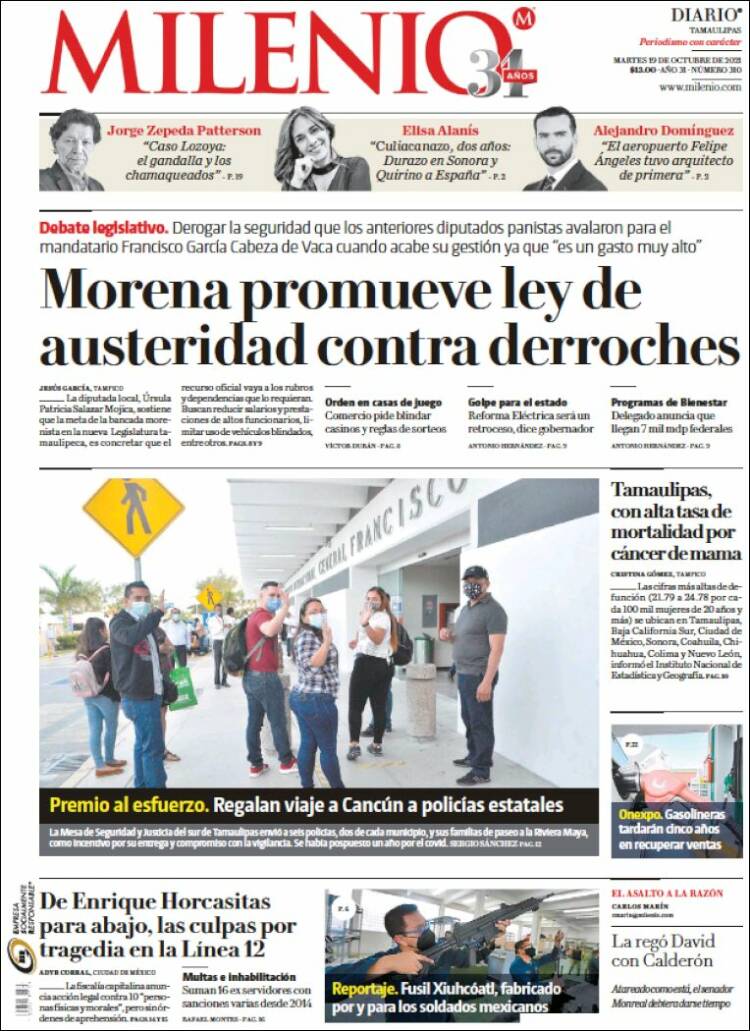 Portada de Milenio - Tamaulipas (M&eacute;xico)