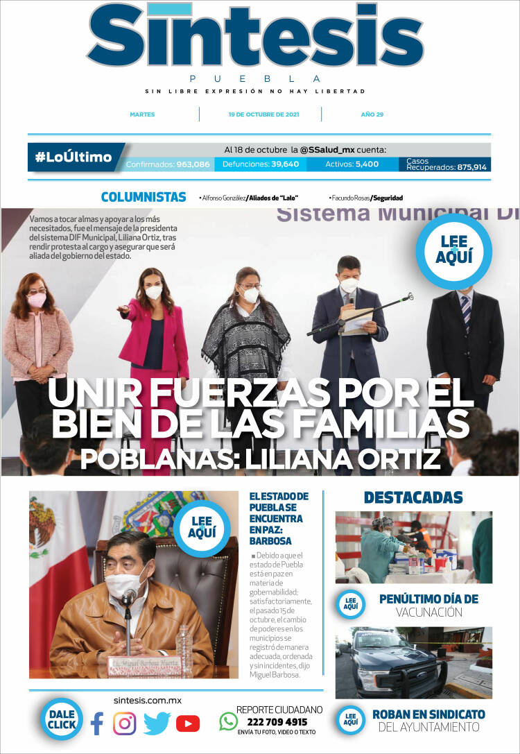 Portada de Síntesis - Puebla (M&eacute;xico)