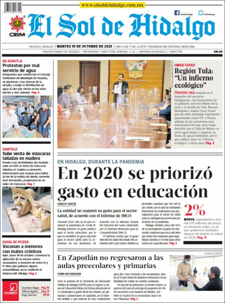 Portada de El Sol de Hidalgo (M&eacute;xico)