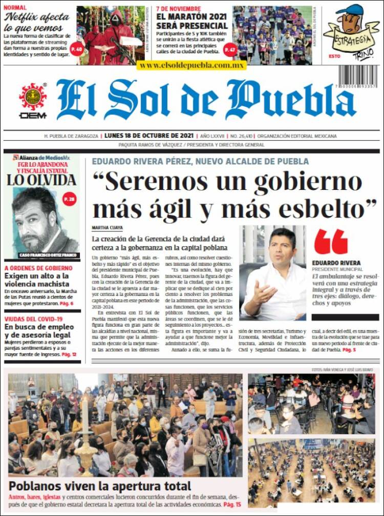 Portada de El Sol de Puebla (M&eacute;xico)