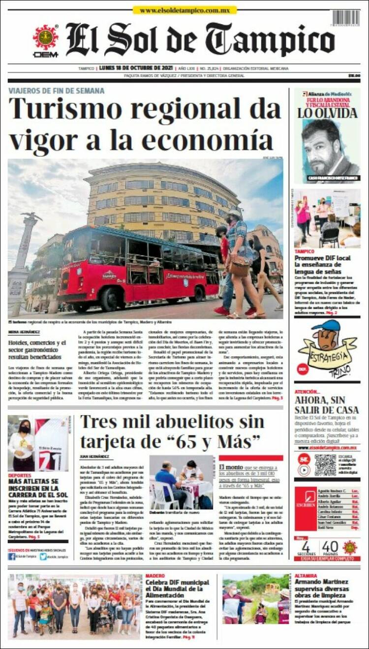 Portada de El Sol de Tampico (M&eacute;xico)