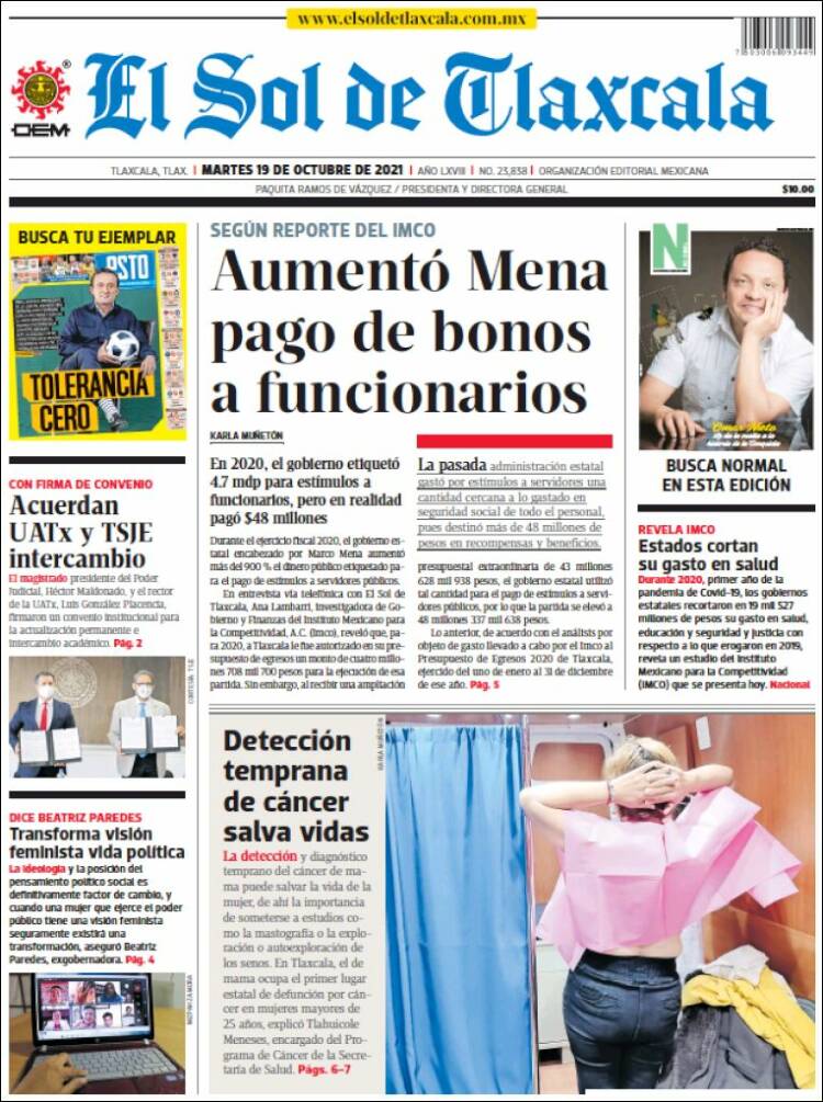 Portada de El Sol de Tlaxcala (M&eacute;xico)