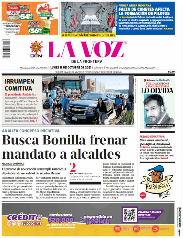 Portada de La Voz de la Frontera (M&eacute;xico)