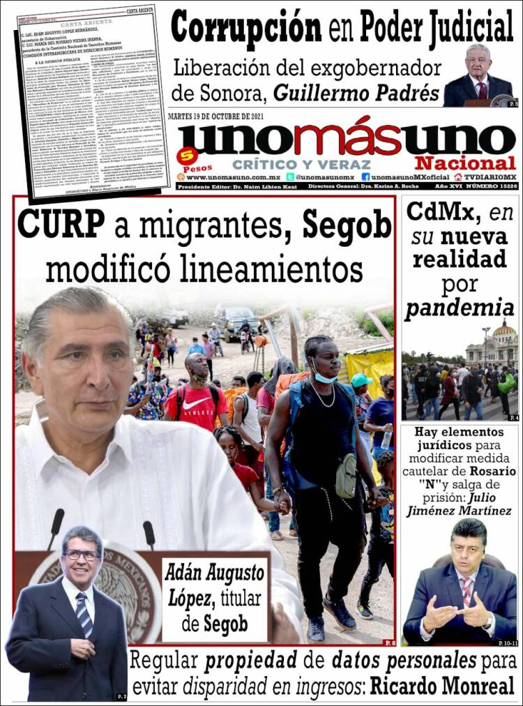 Portada de unomásuno (M&eacute;xico)