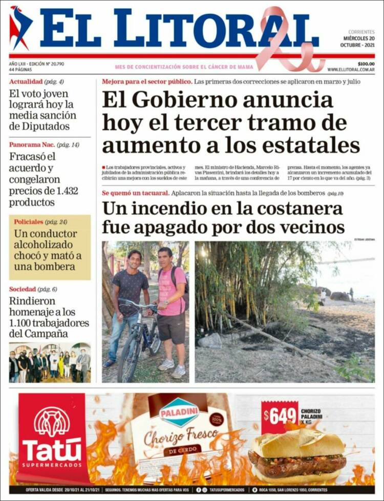 Portada de El Litoral Corrientes (Argentina)