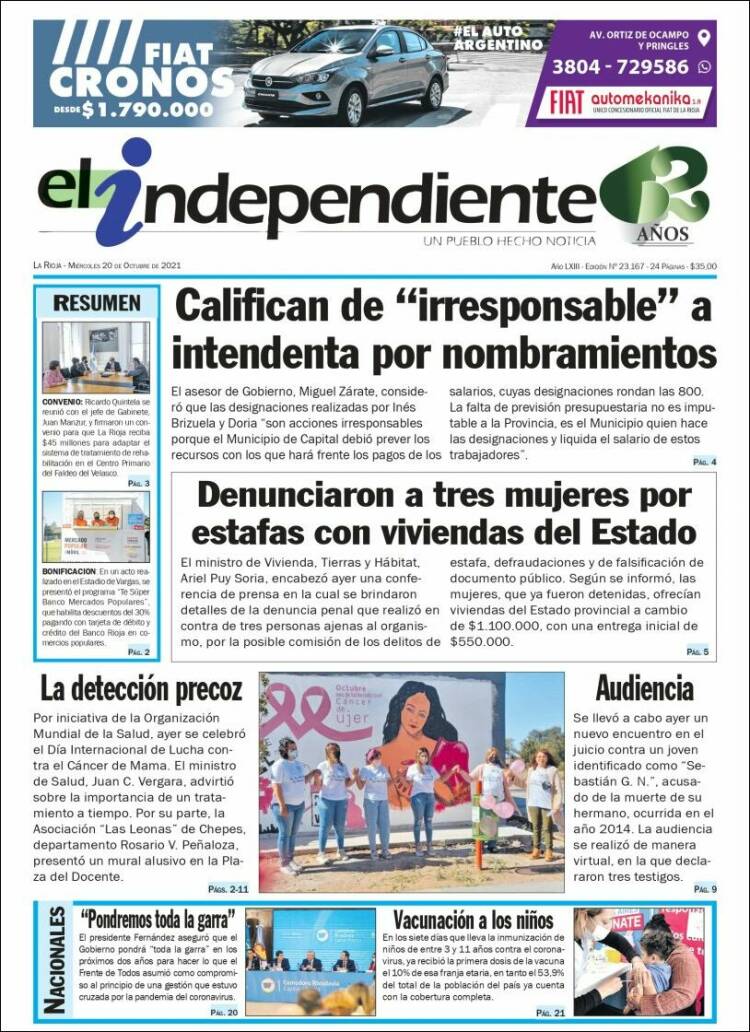 Portada de El Independiente (Argentina)