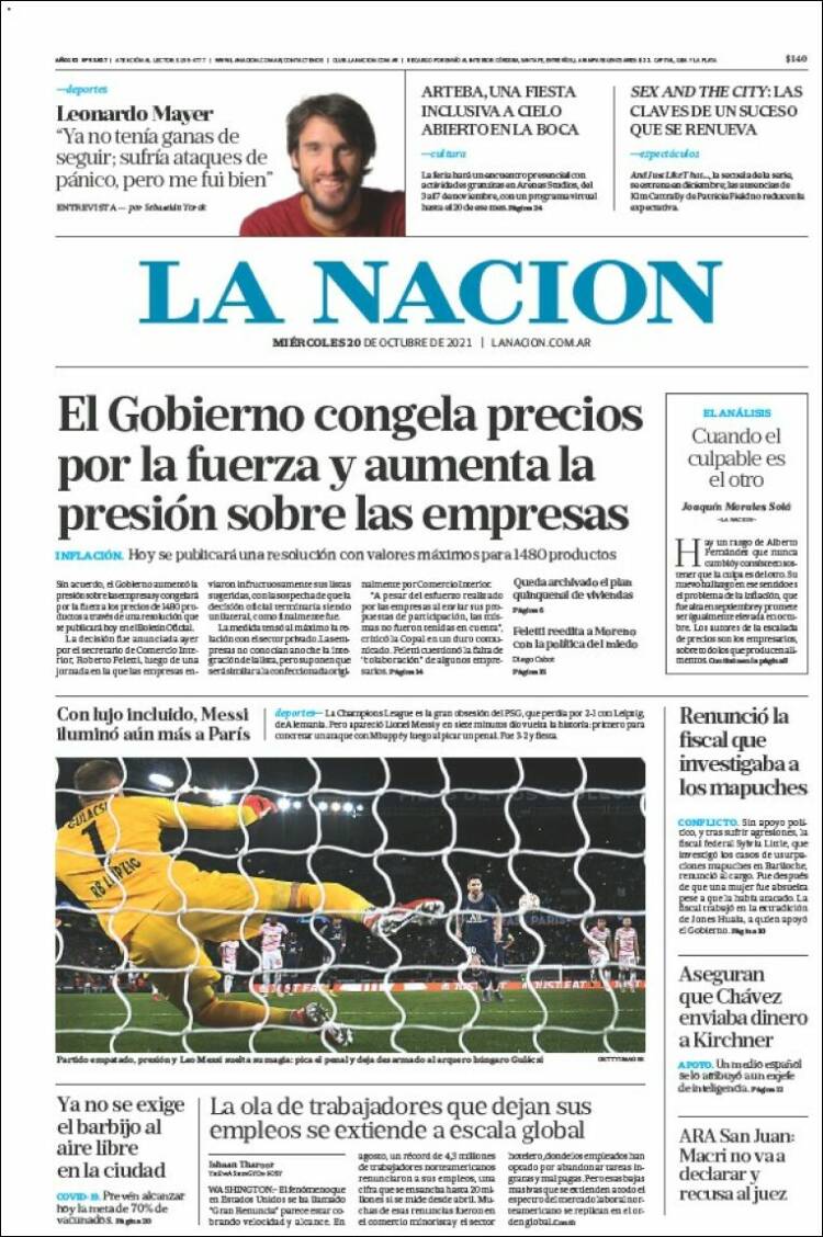 Portada de La Nación (Argentina)