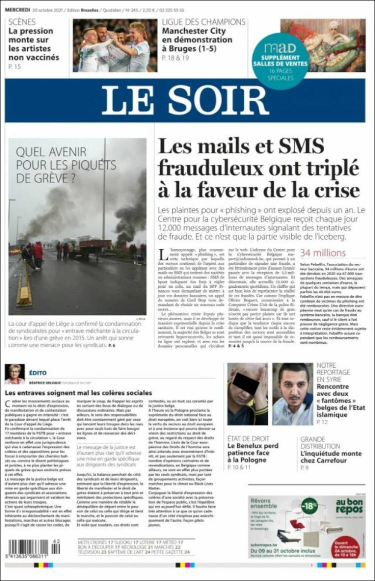 Portada de Le Soir (B&eacute;lgica)