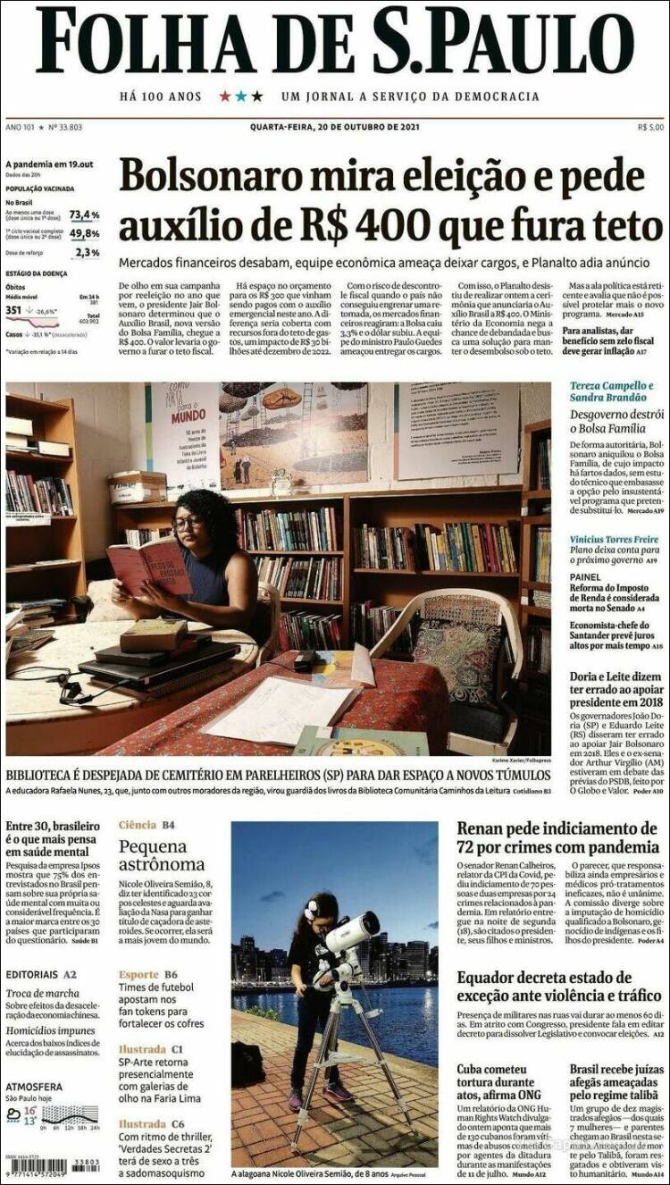 Portada de Folha de São Paulo (Brasil)