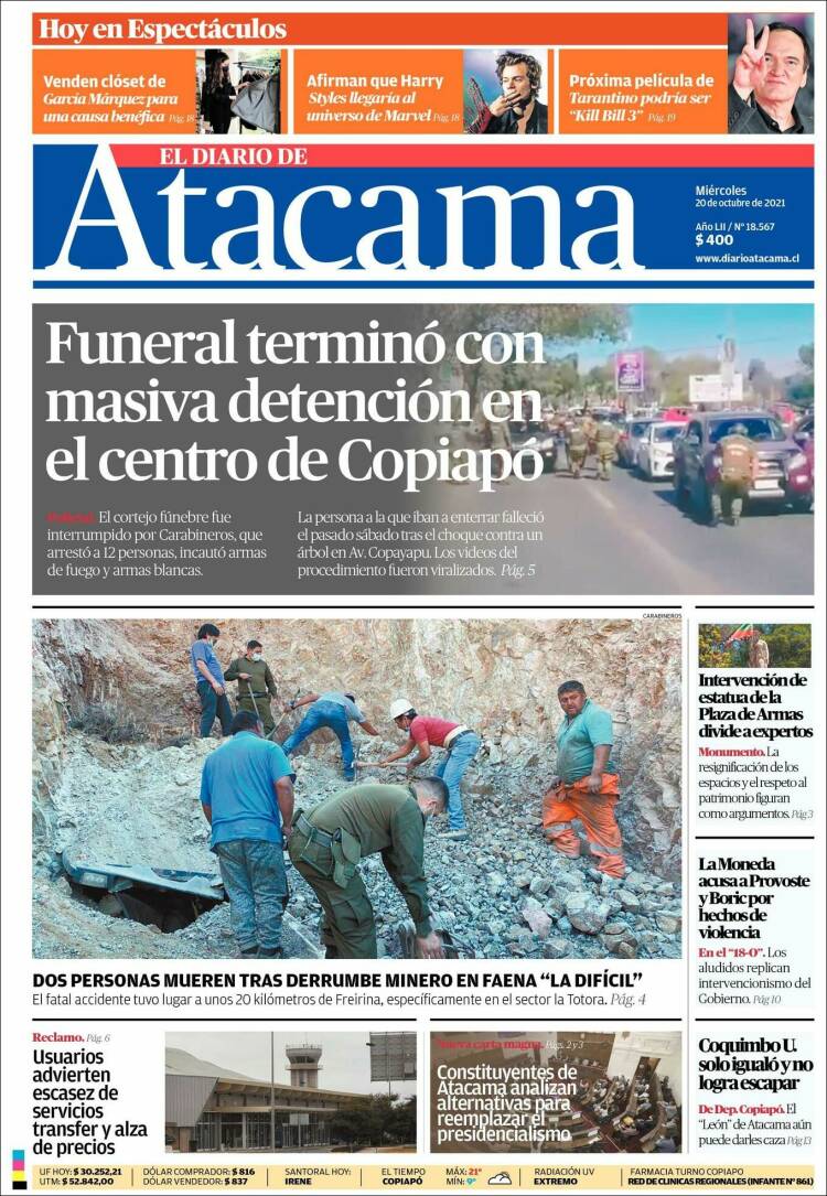 Portada de Diario de Atacama (Chile)