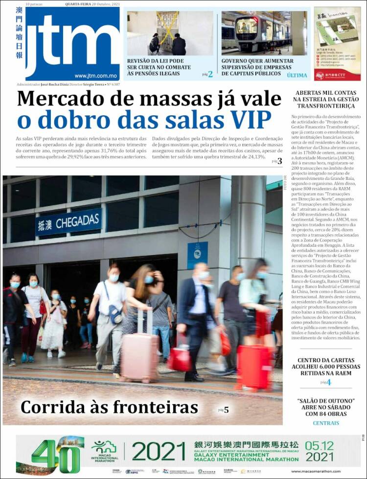 Portada de Jornal Tribuna de Macau (China)