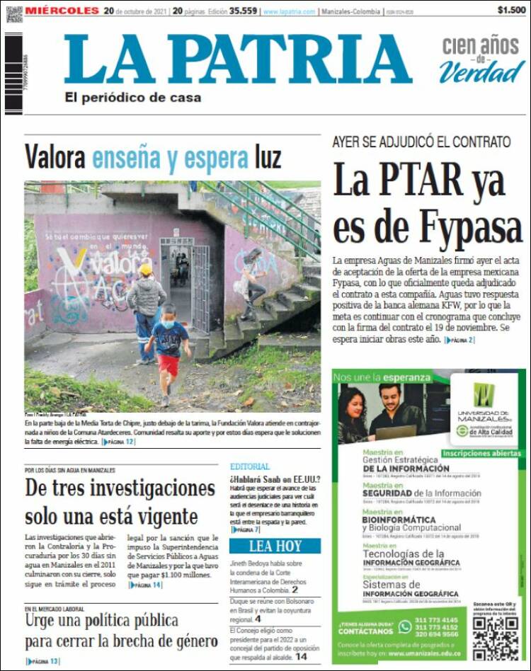 Portada de La Patria (Colombia)